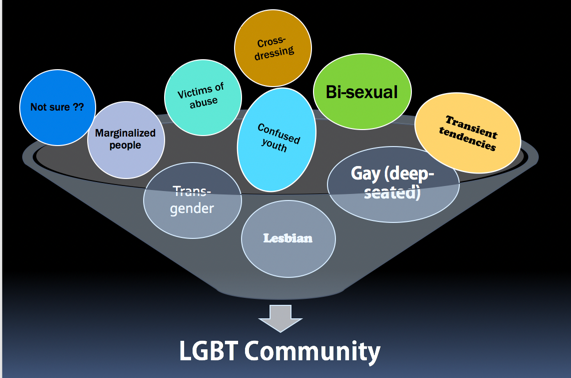 The LGBTQ community is like a big funnel drawing all those with sexual attractions outside of the norm